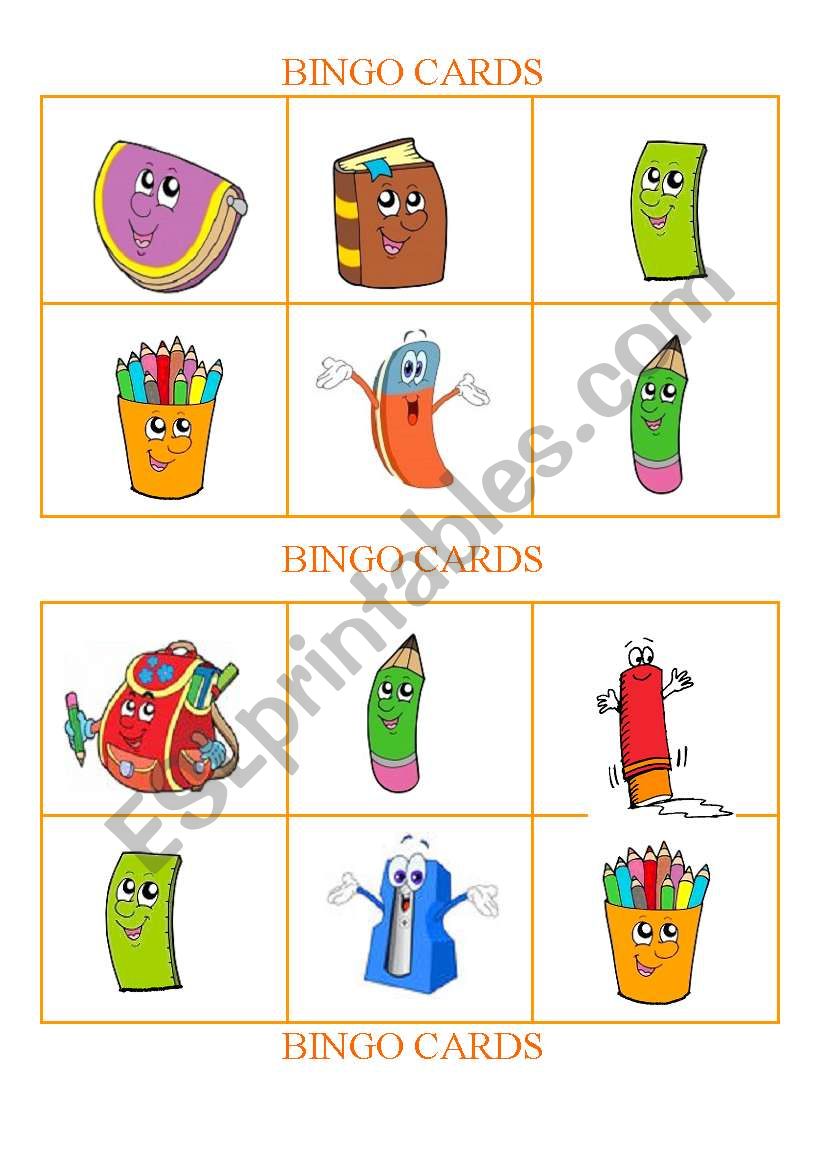 School Objects - Bingo Cards Set 3