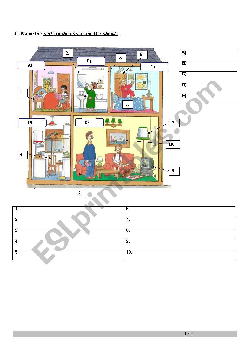 Vocabulary exercise - house worksheet