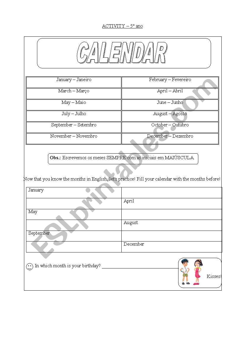 Month worksheet