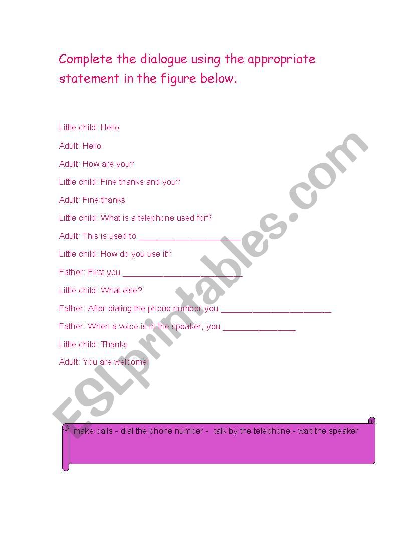 Using the telephone worksheet