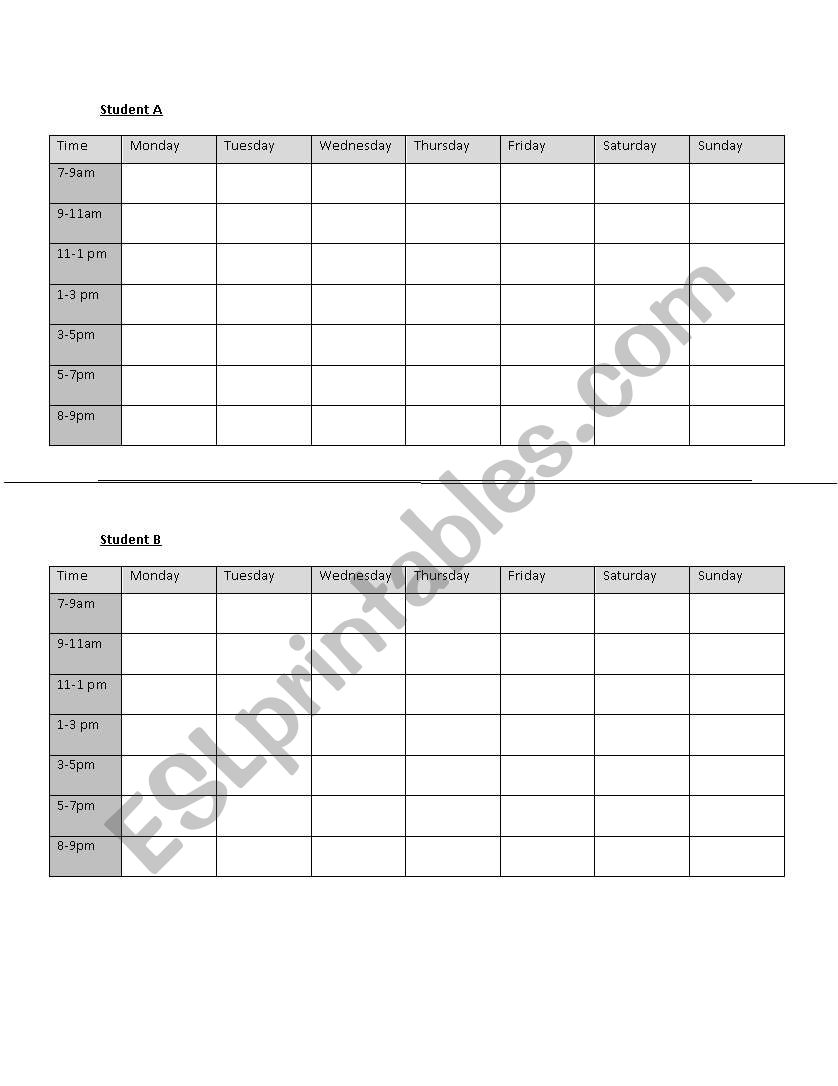 My Weekly Planner worksheet