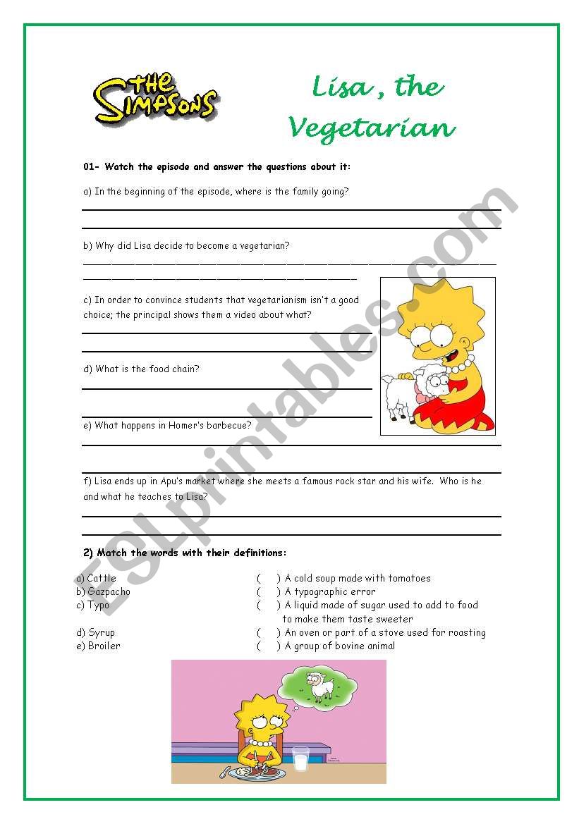 Lisa, the Vegetarian worksheet