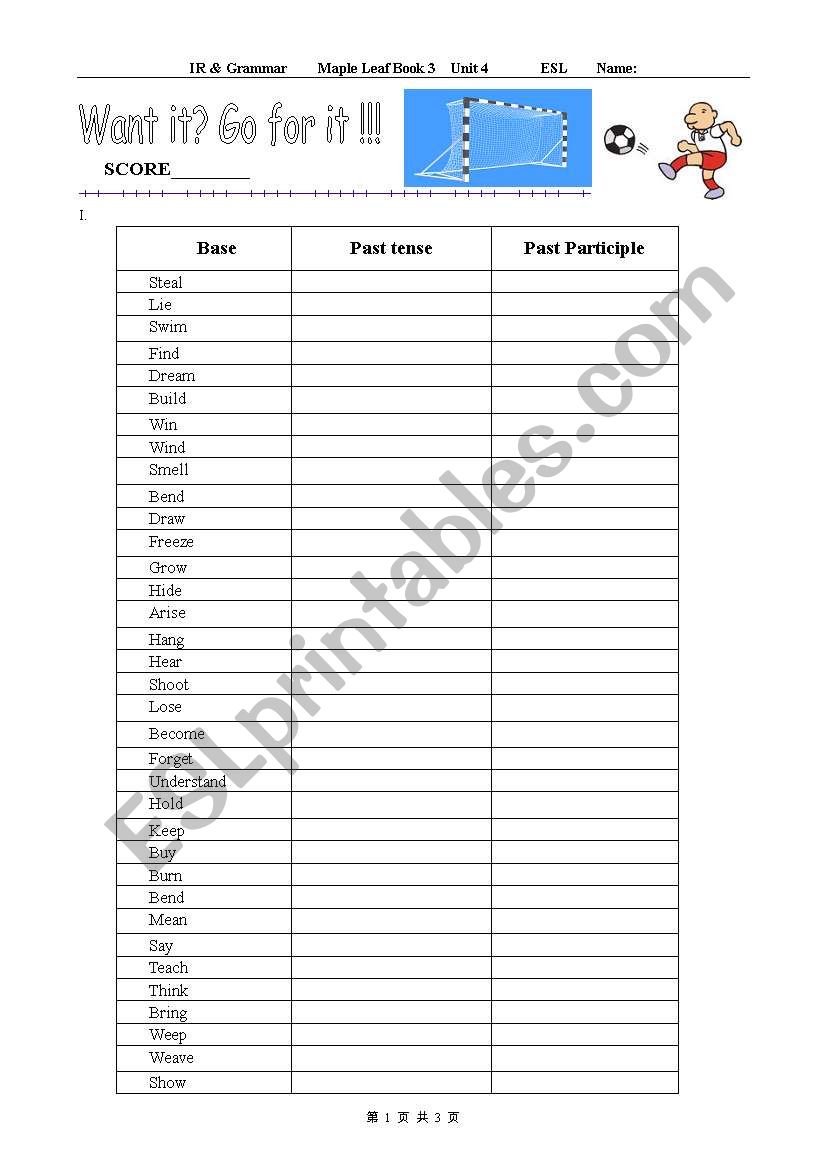 irregular verbs worksheet