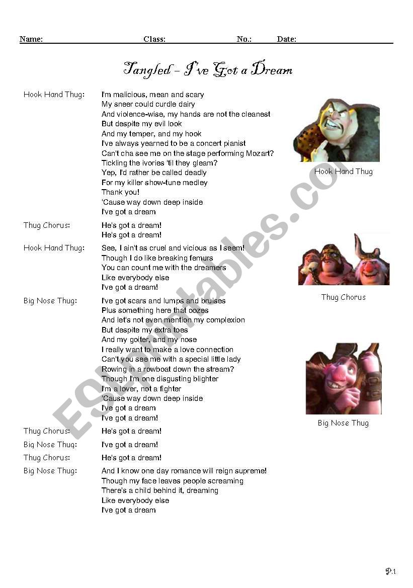Tangled - IÂ´ve got a dream worksheet