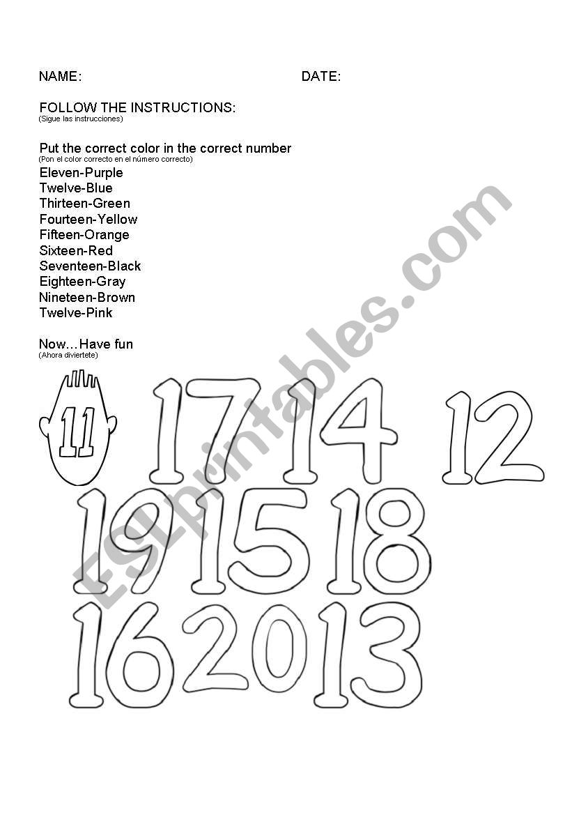 COLOR THE NUMBERS worksheet