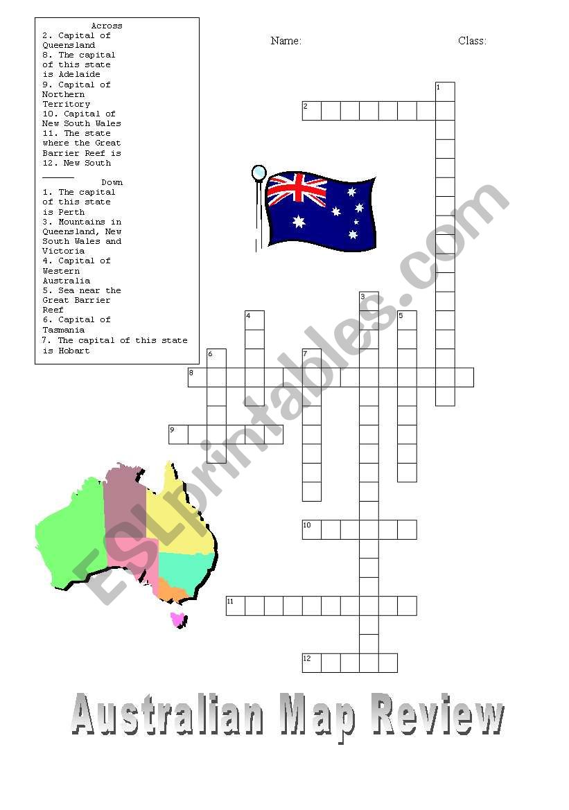 Crossword Australian Map worksheet