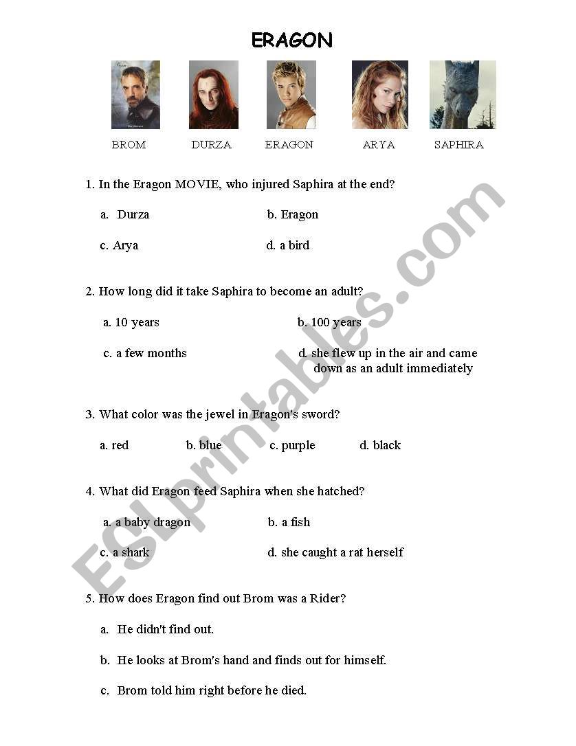 Eragon movie exercise worksheet