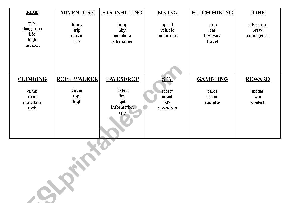 taking risks worksheet