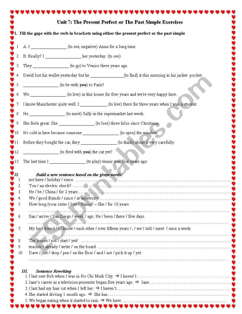 exercise for present perfect tense