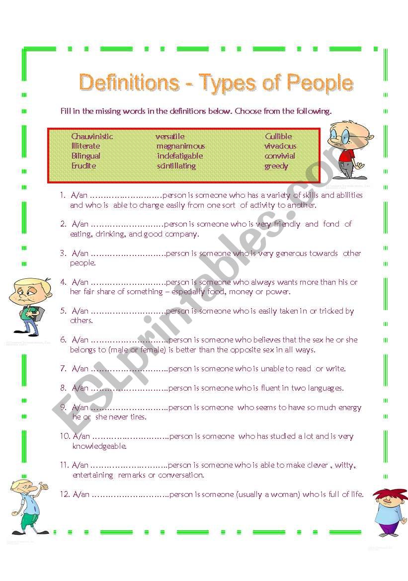 Definitions - Types of people Part-1