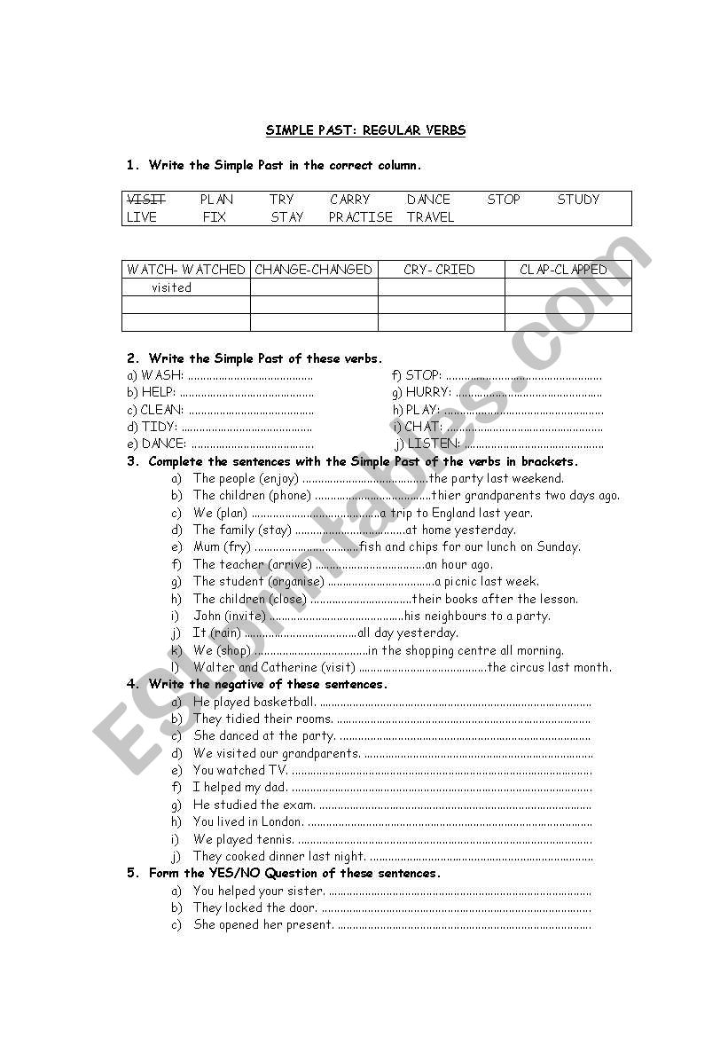 PAST SIMPLE: REGULAR VERBS. worksheet