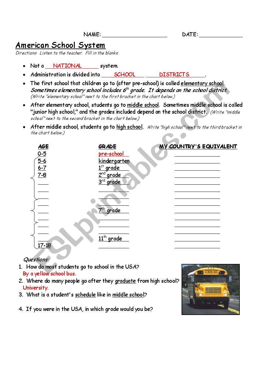 American School System worksheet