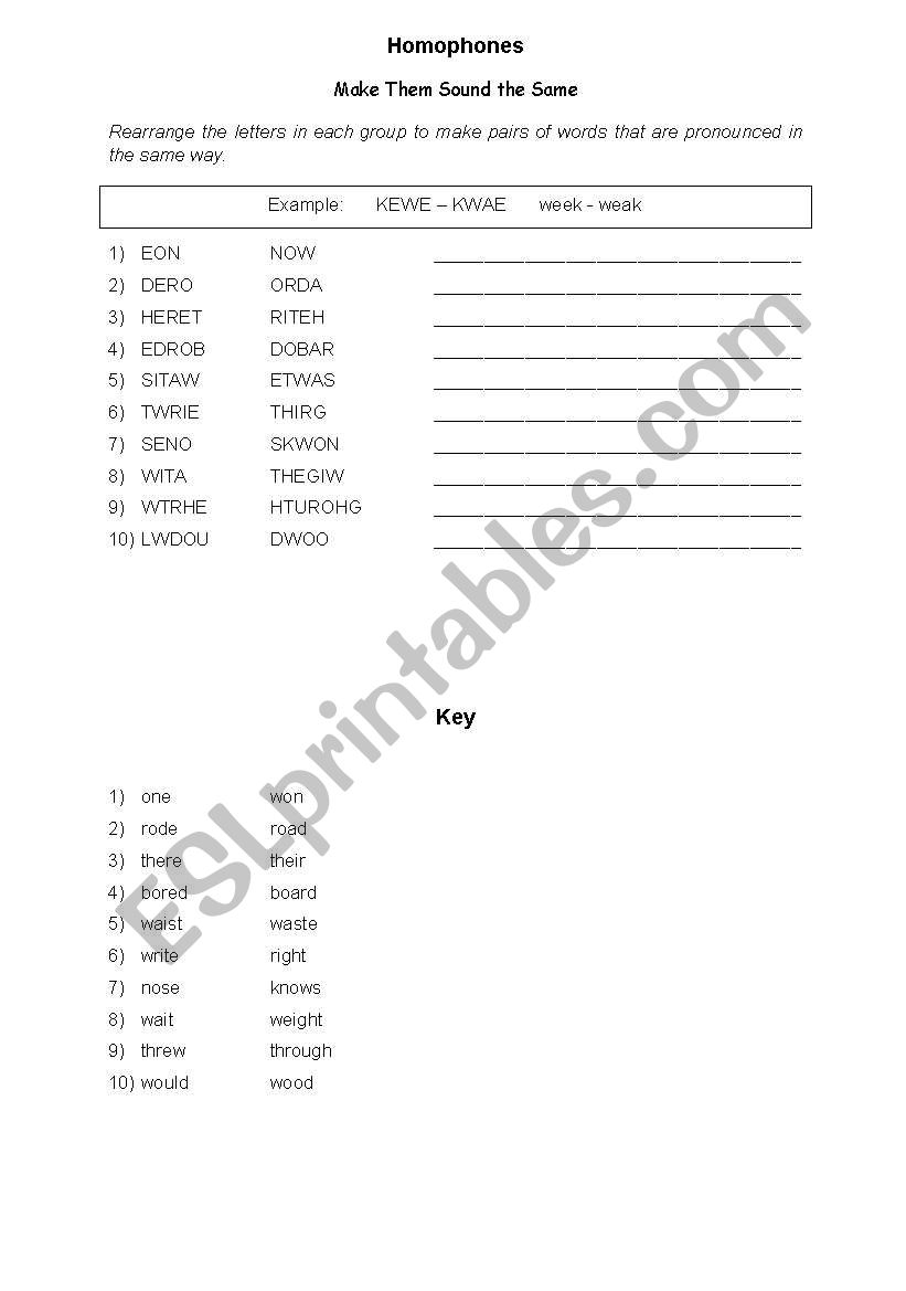 homophones worksheet