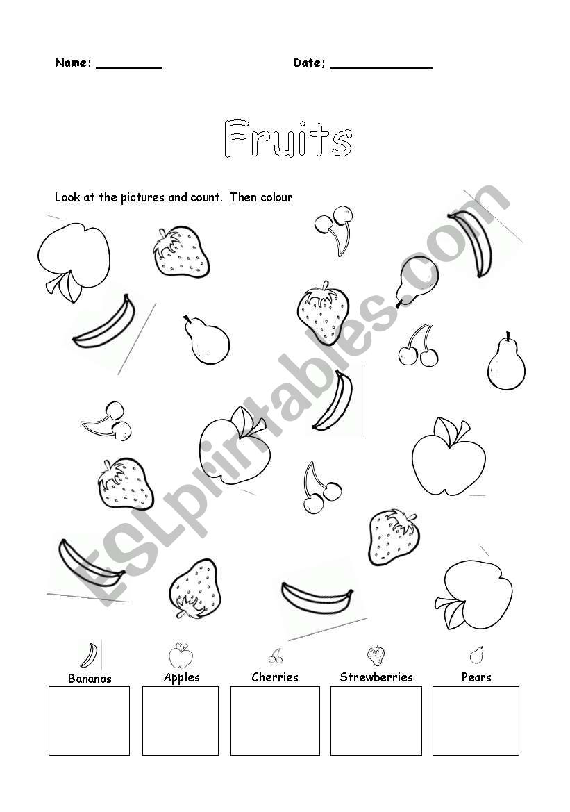 fruits count and color worksheet