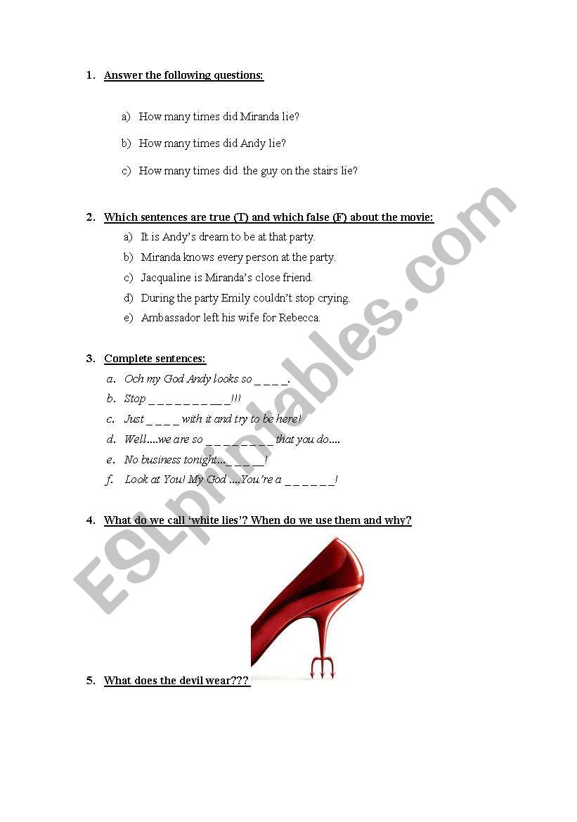 devil wears prada worksheet