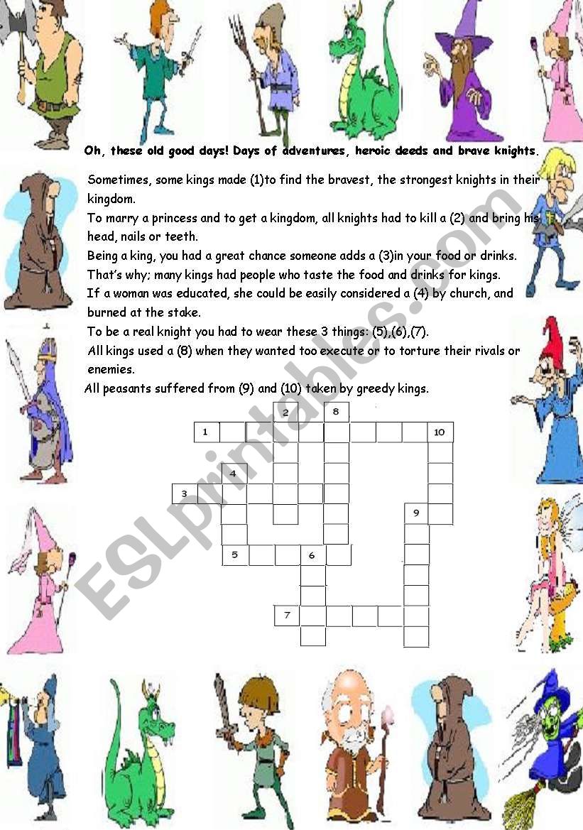 the middle ages_rossword worksheet