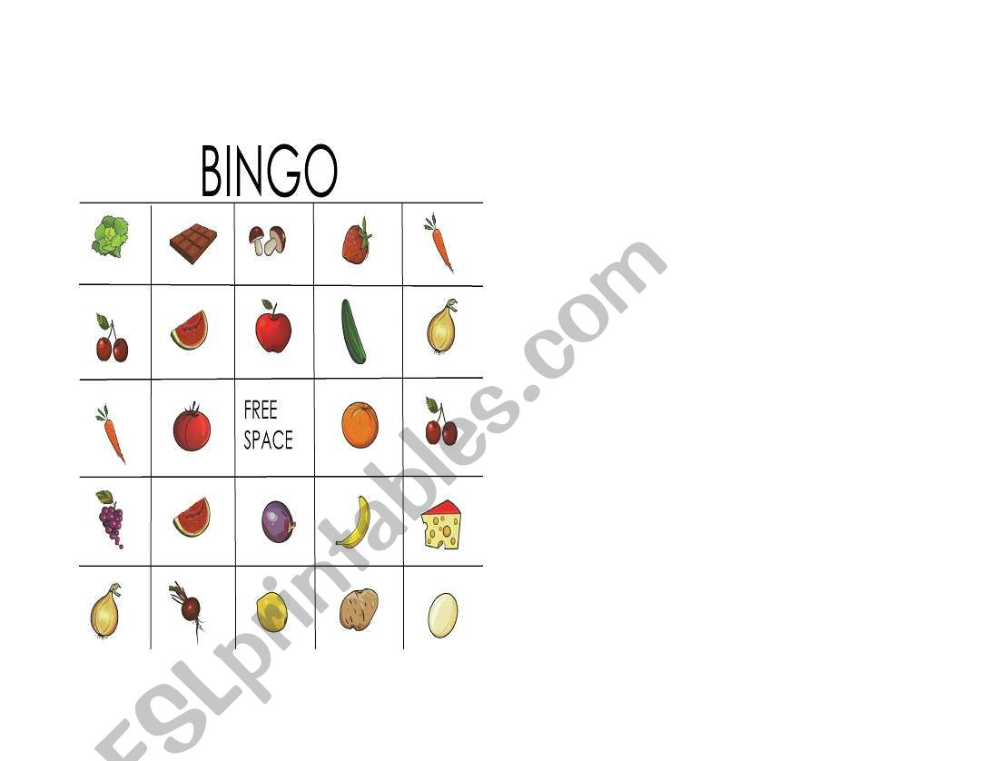 FOOD BINGO worksheet