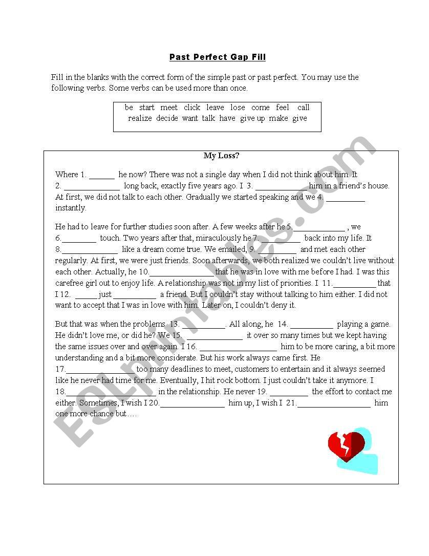 Past Perfect Gap Fill worksheet