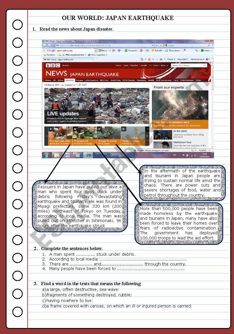 JAPAN DISASTER worksheet