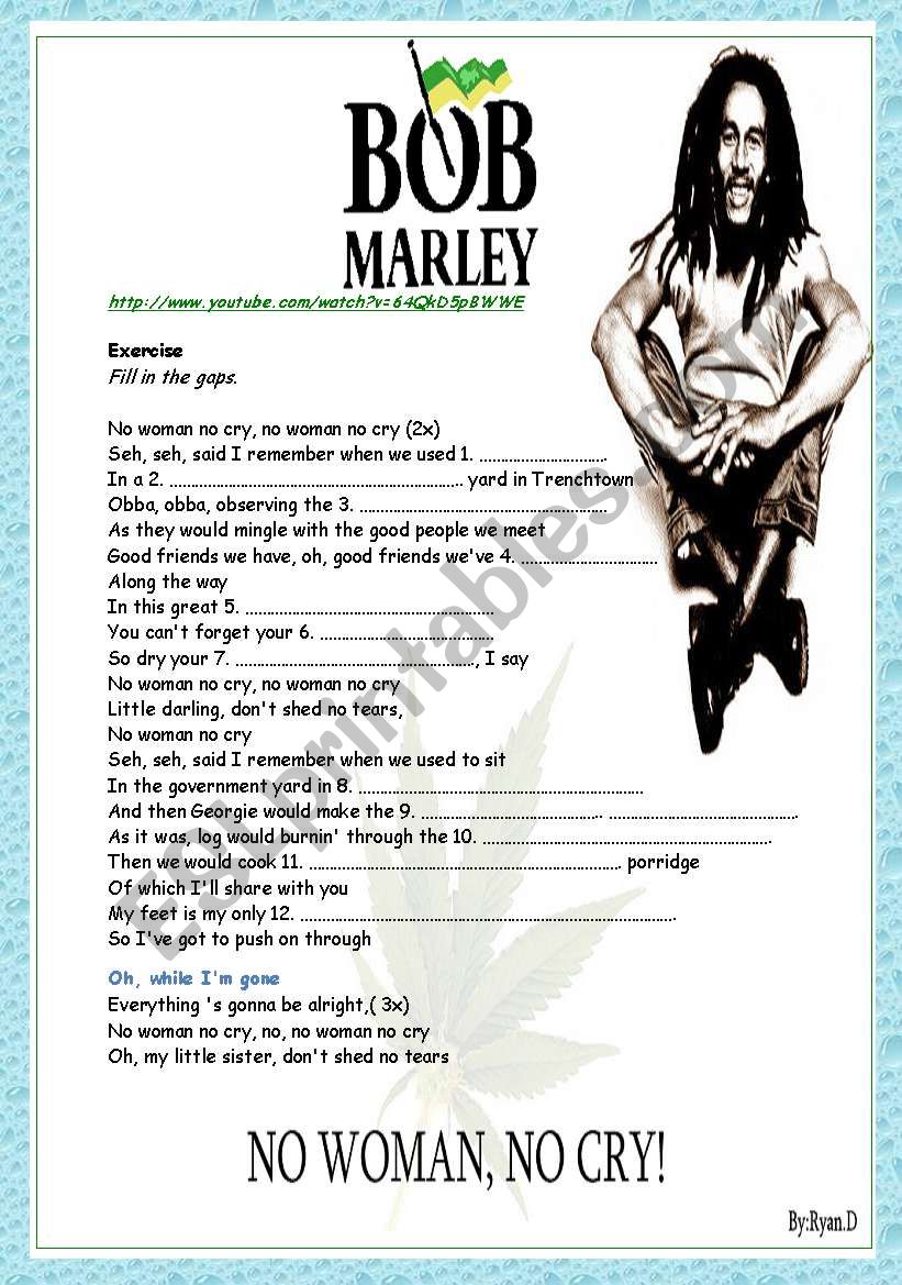 No woman, no cry - Bob Marley worksheet