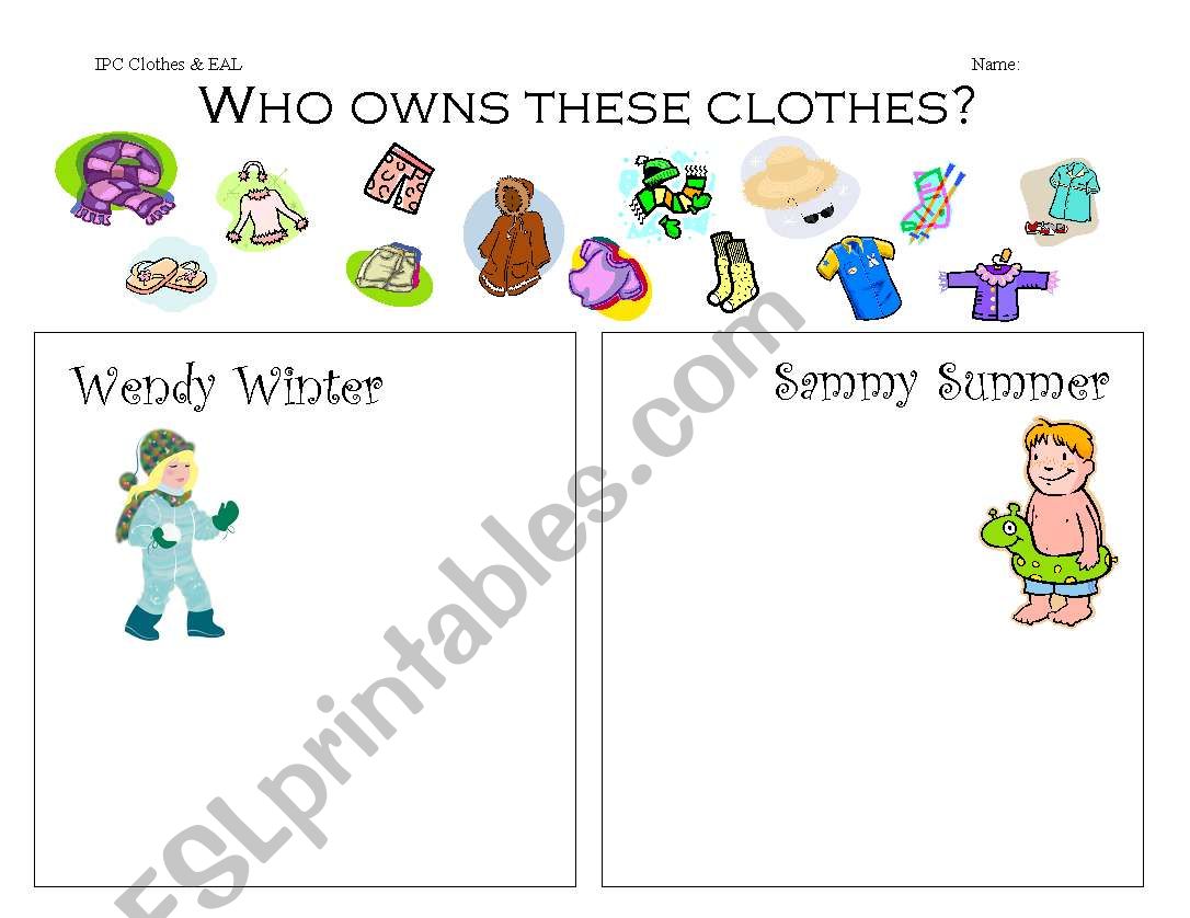who owns these clothes worksheet