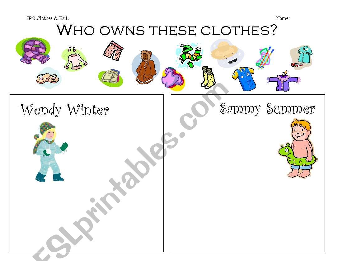 who owns these clothes worksheet