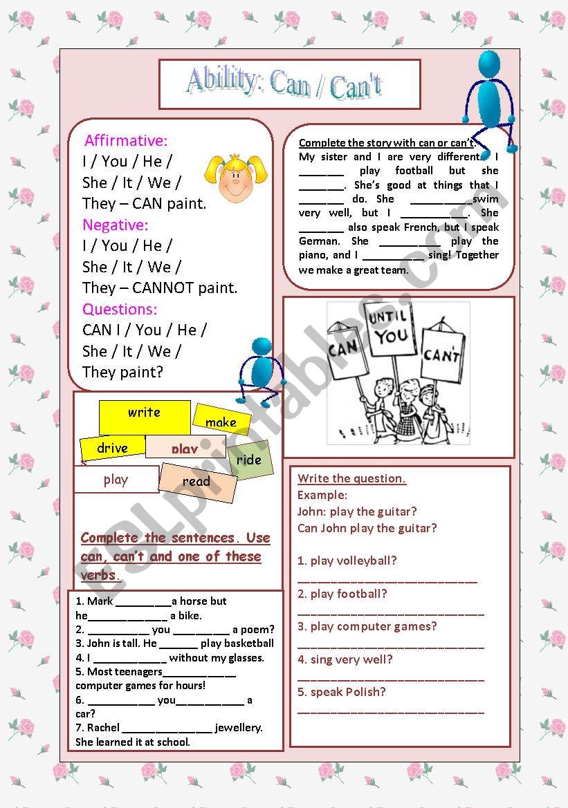 Can / CanÂ´t - Expressing Ability - ESL worksheet by m.farvas