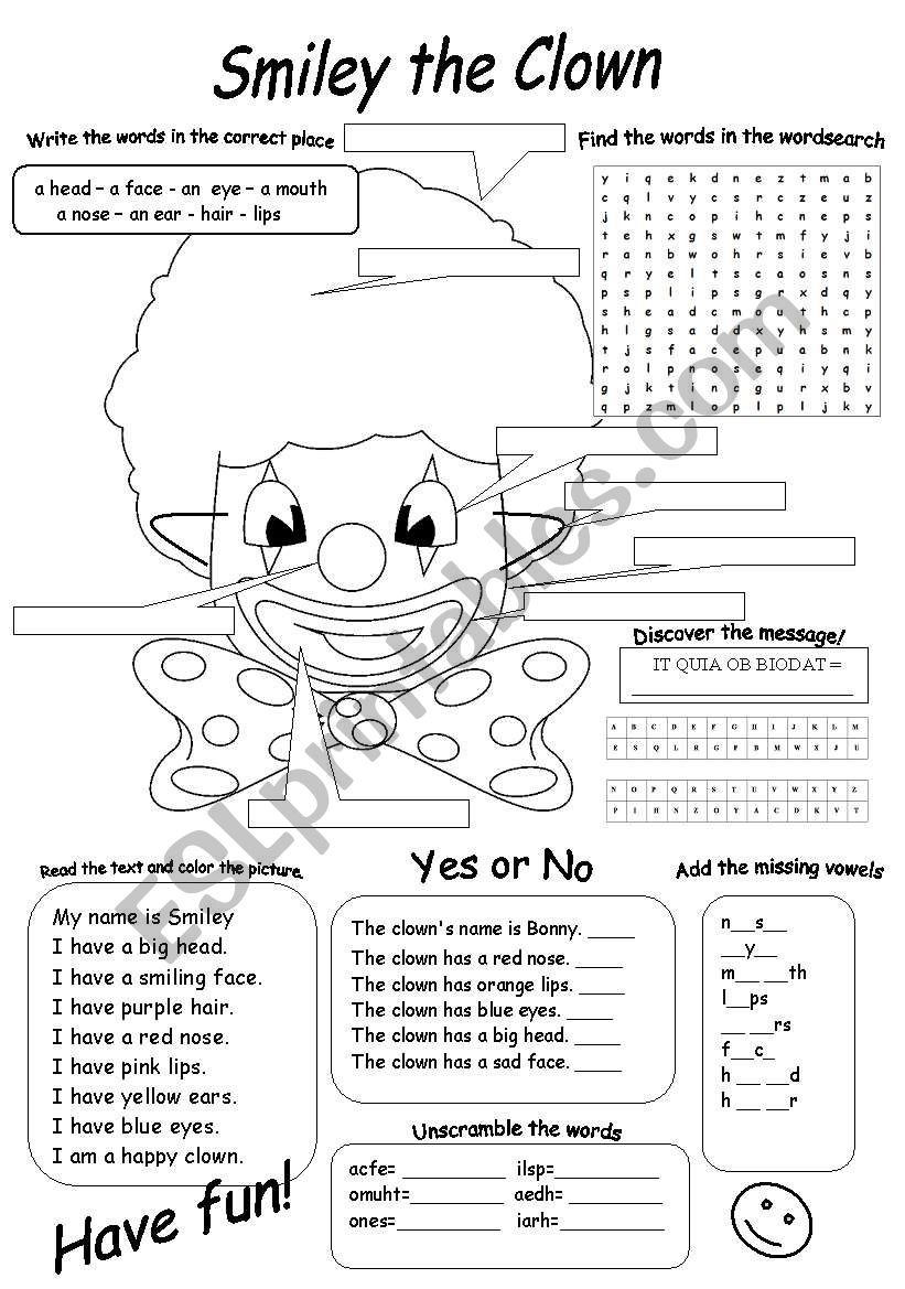 Smiley the Clown worksheet