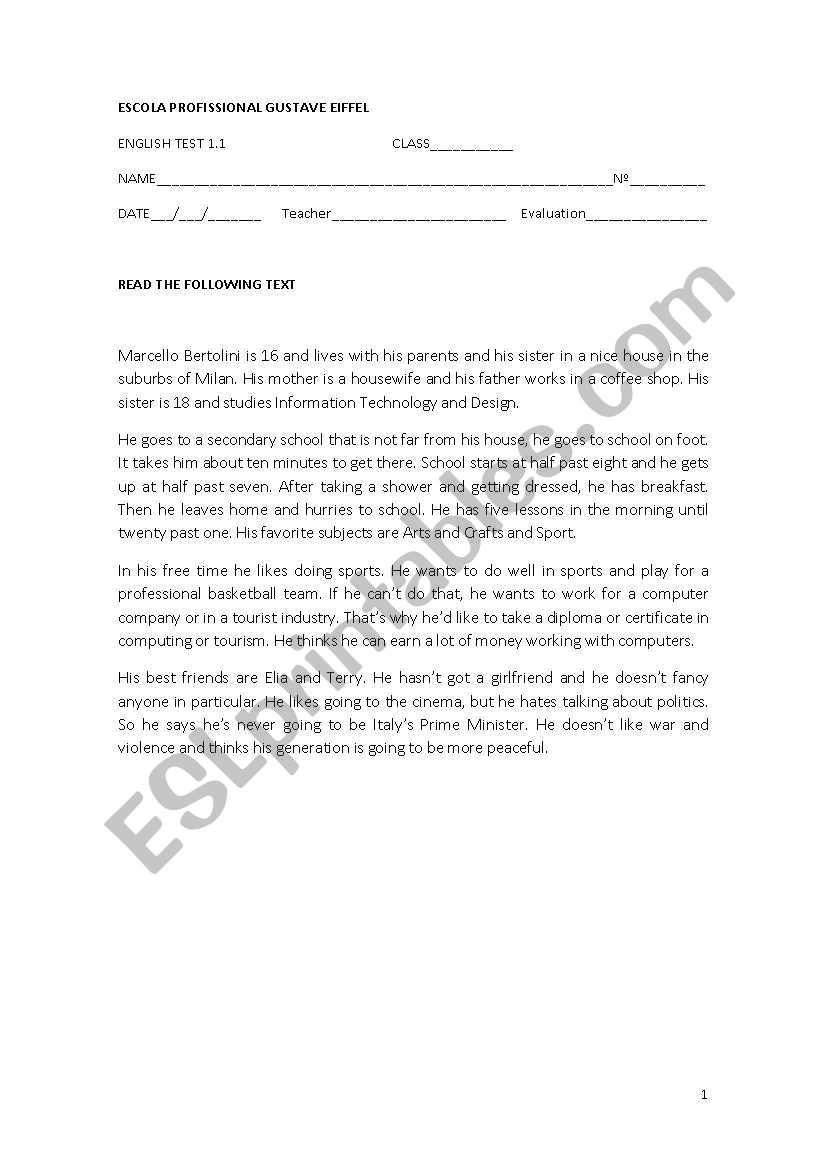 test module 1.1  worksheet