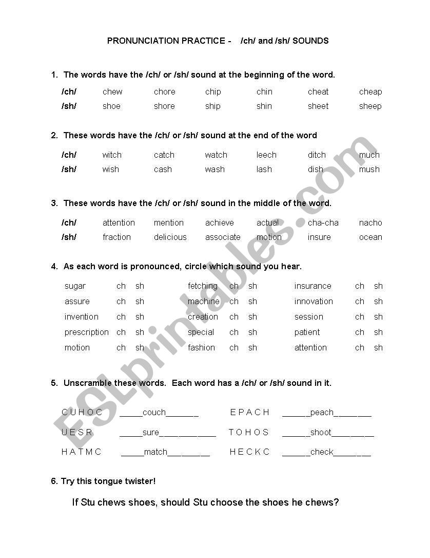 Pronunciation Practice /ch/ and /sh/