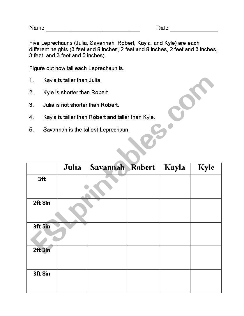 St.Patricks Day Logic worksheet