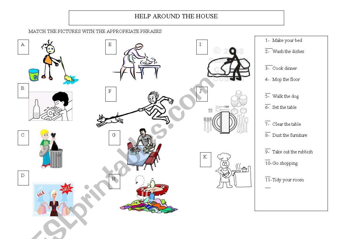 help around the house  worksheet