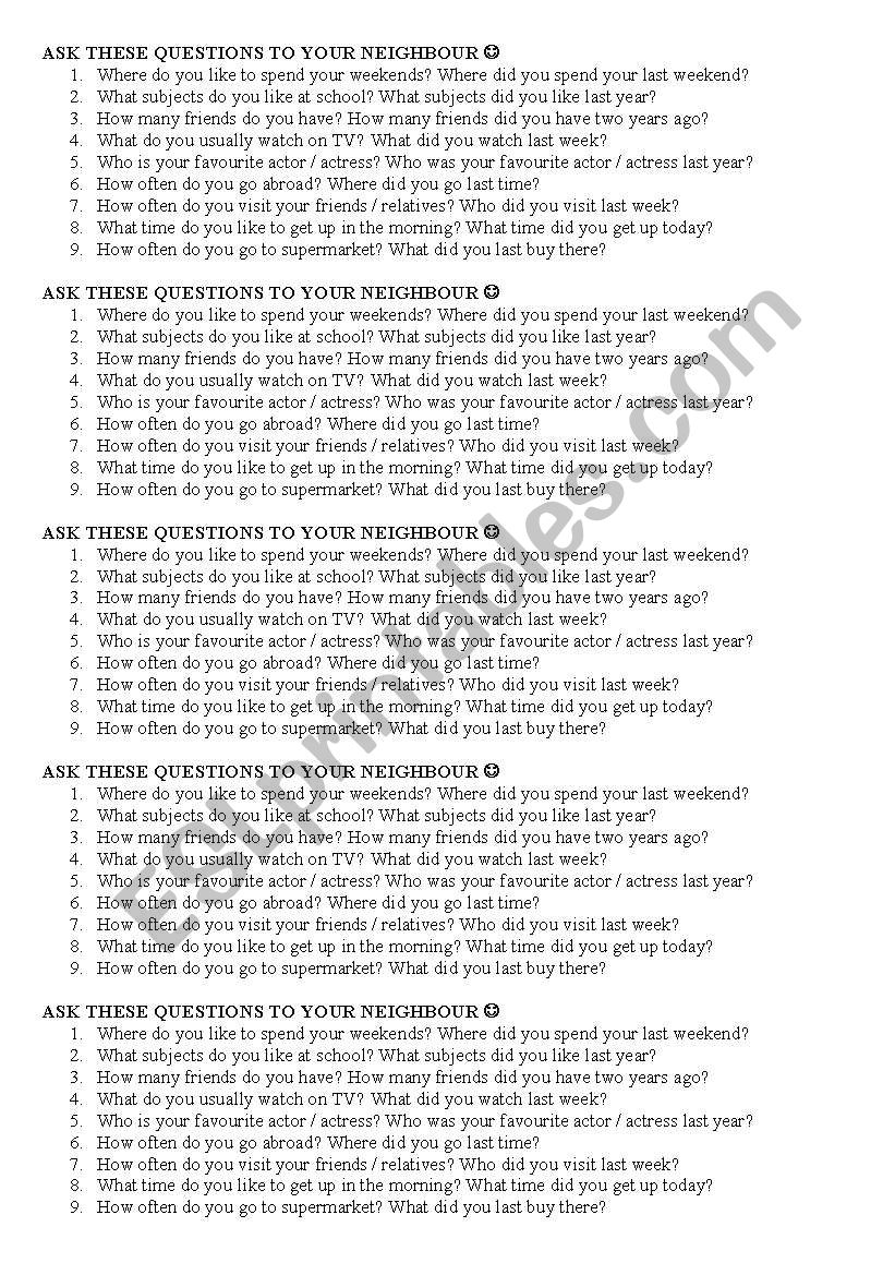 Present Past Questions worksheet