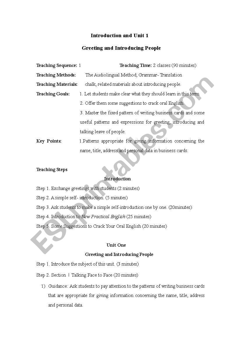 Introducing and greeting worksheet