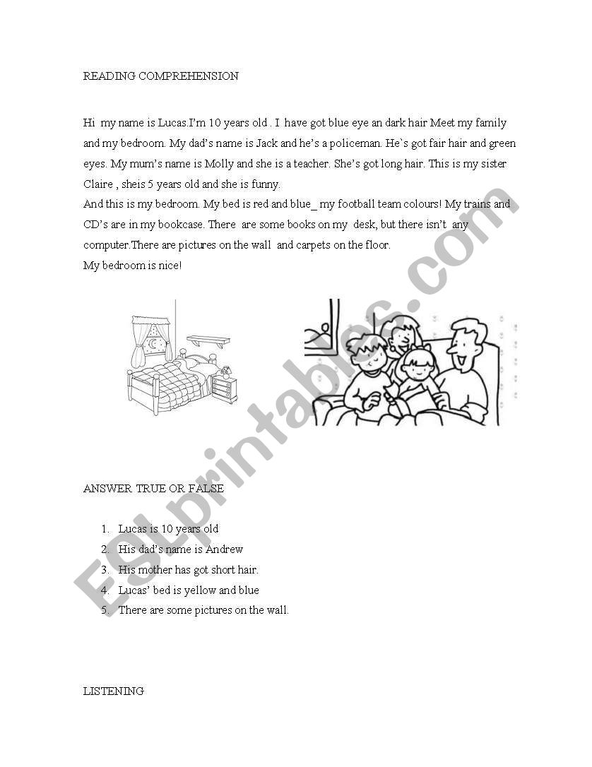 READING COMPREHENSION worksheet