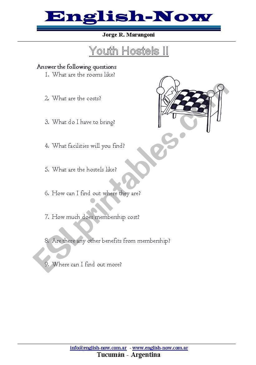 Tourism - Hostels II worksheet