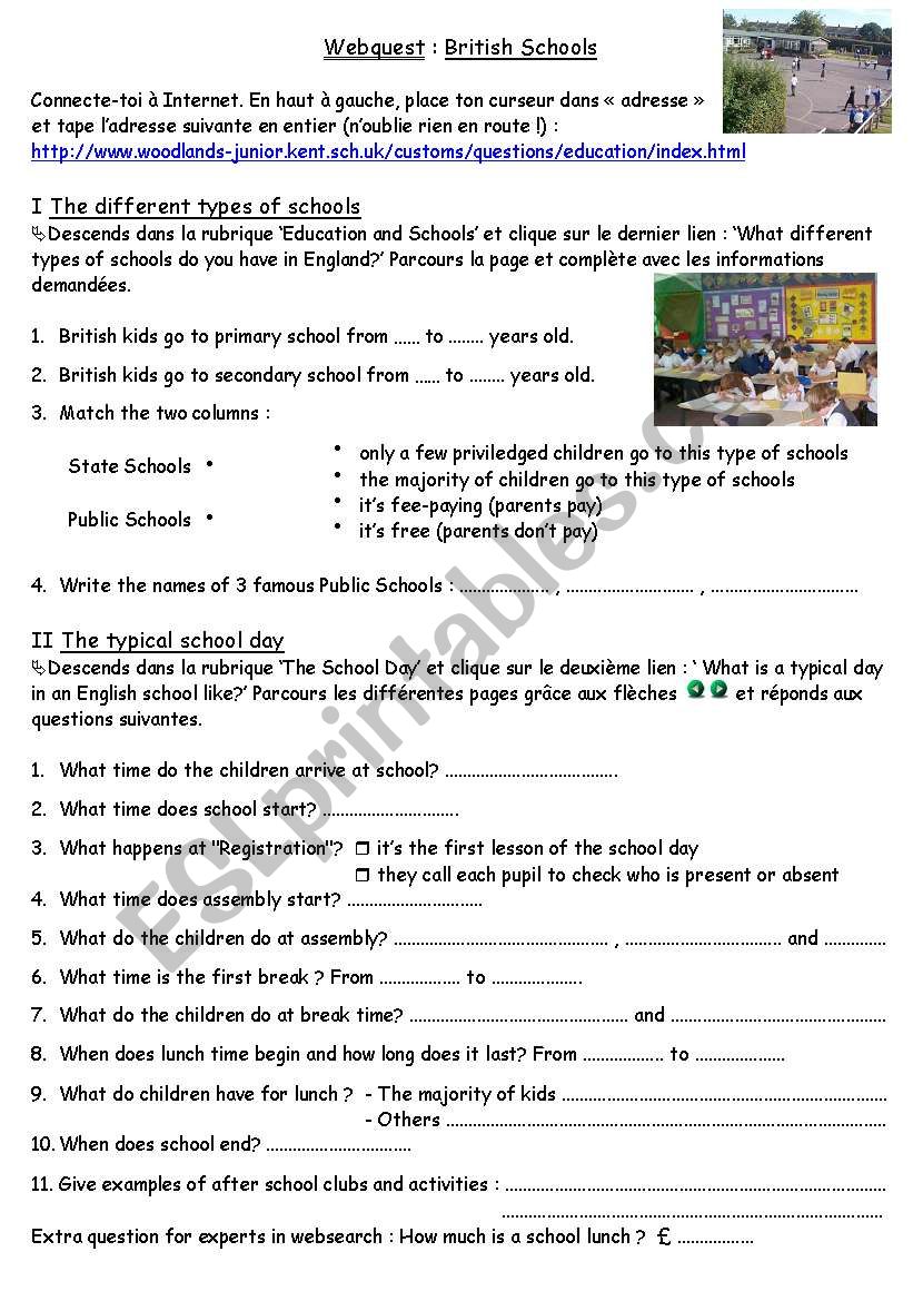 British scools worksheet