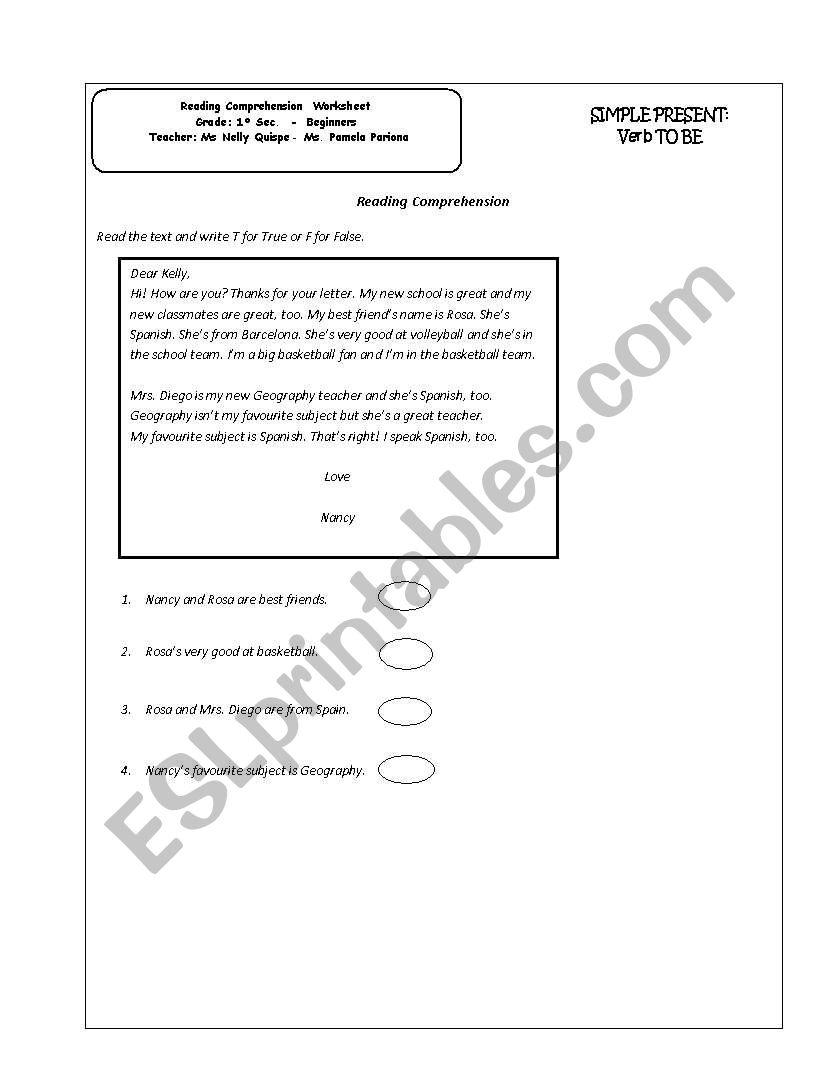 reading comprehension test worksheet