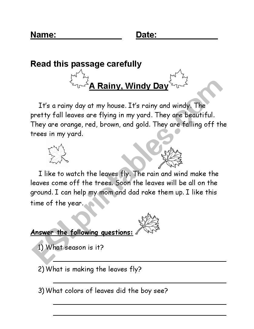 reading comprehension worksheet