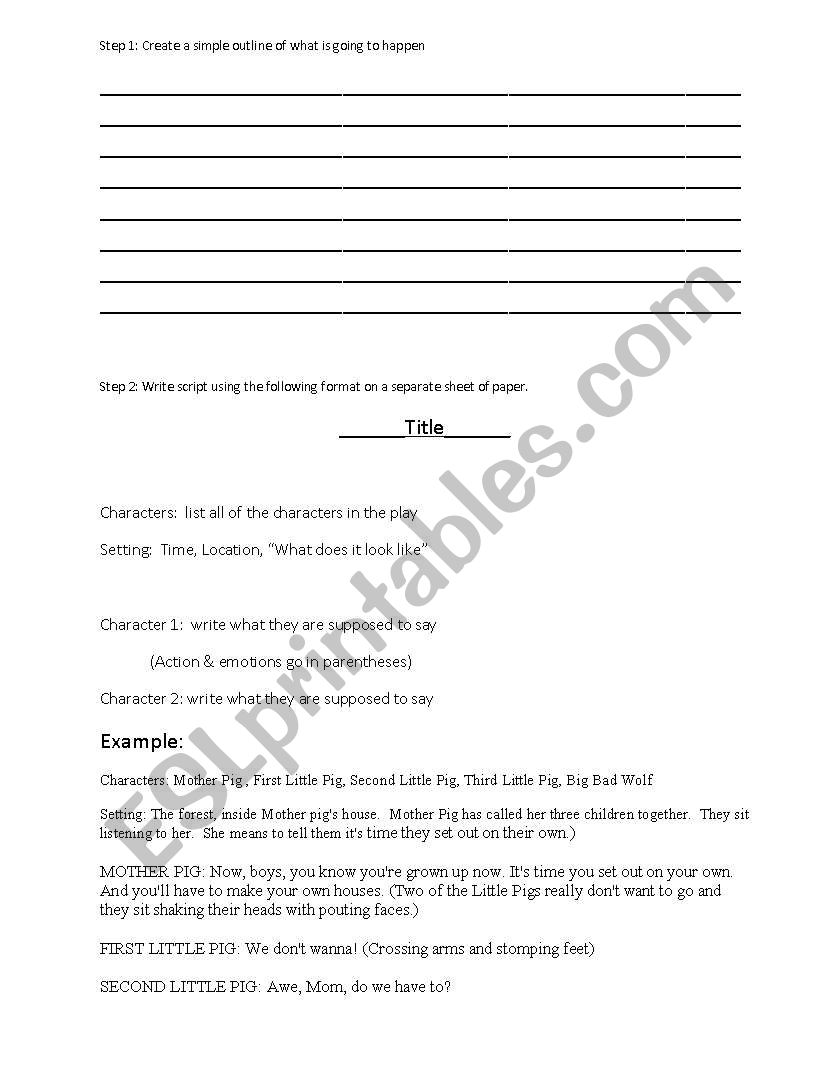 How to Write  a Script worksheet