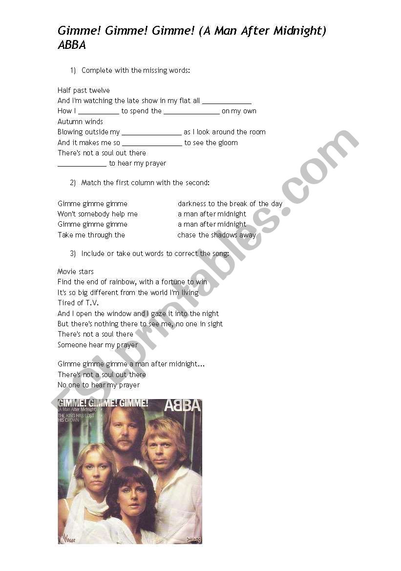 ABBA - Gimme gimme gimme worksheet