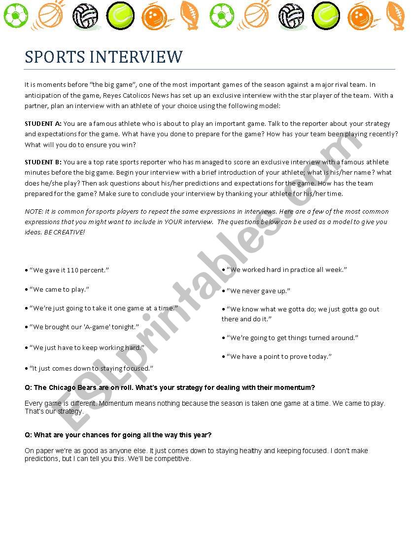 Sports Interview- Speaking Activity