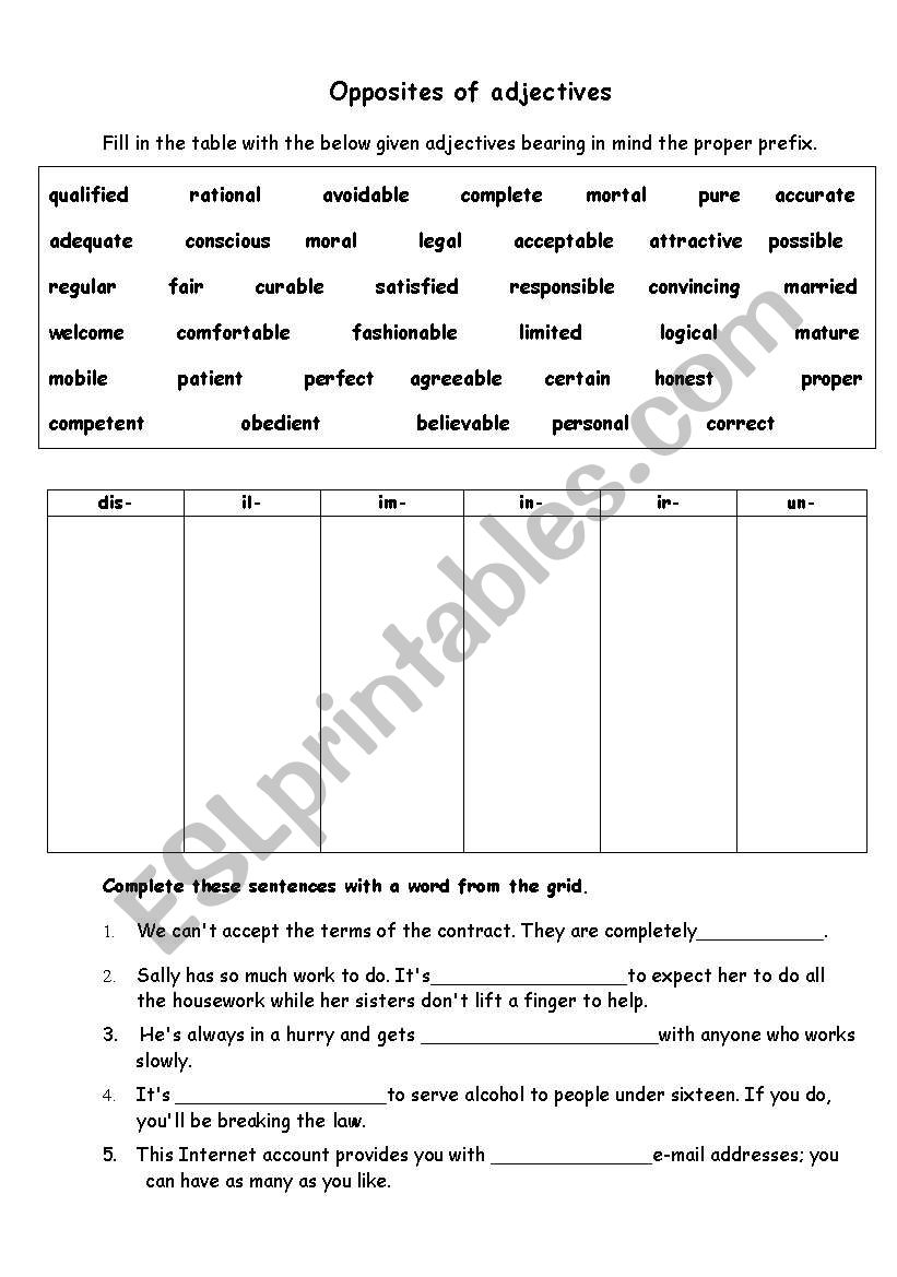 Opposites of adjectives - word formation + funny game