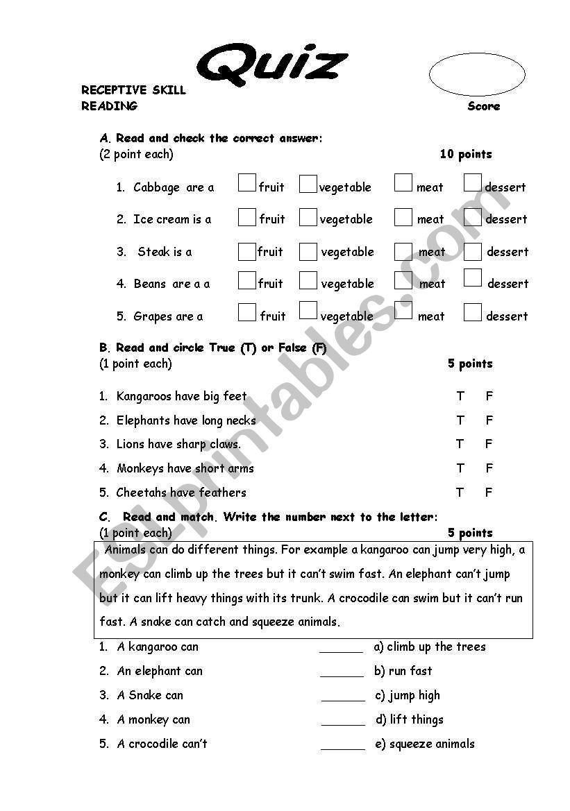 A Quiz  worksheet