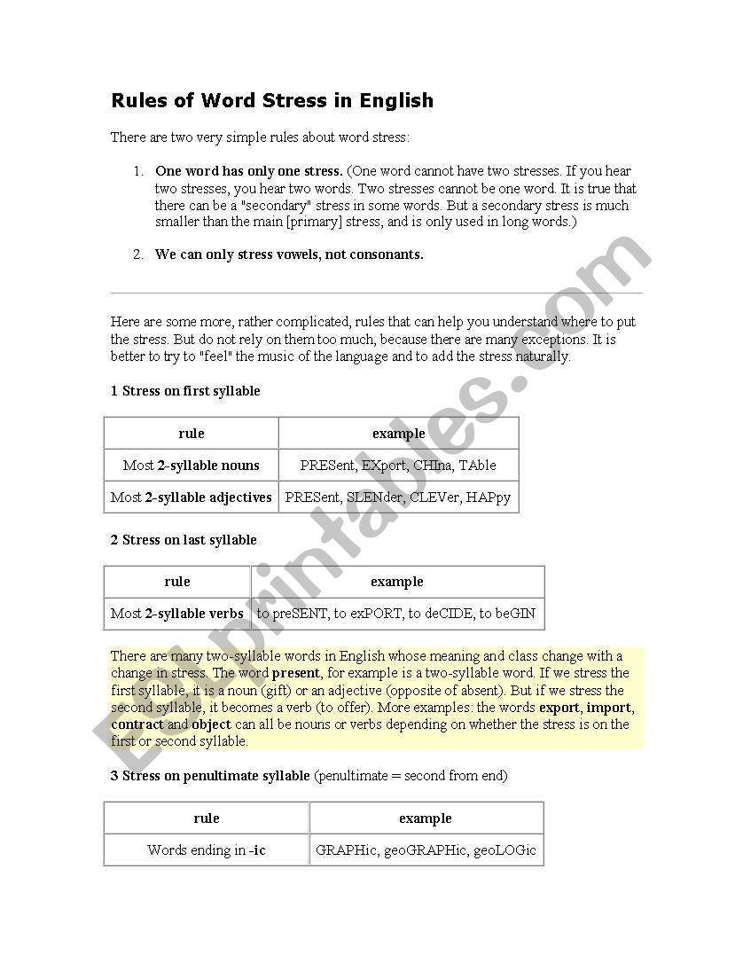 Main Stress worksheet