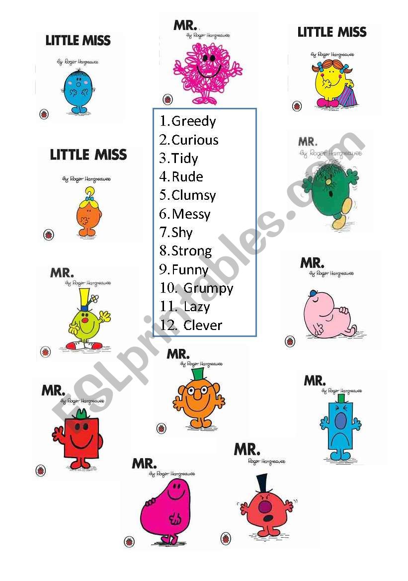 Personality with Mr men worksheet