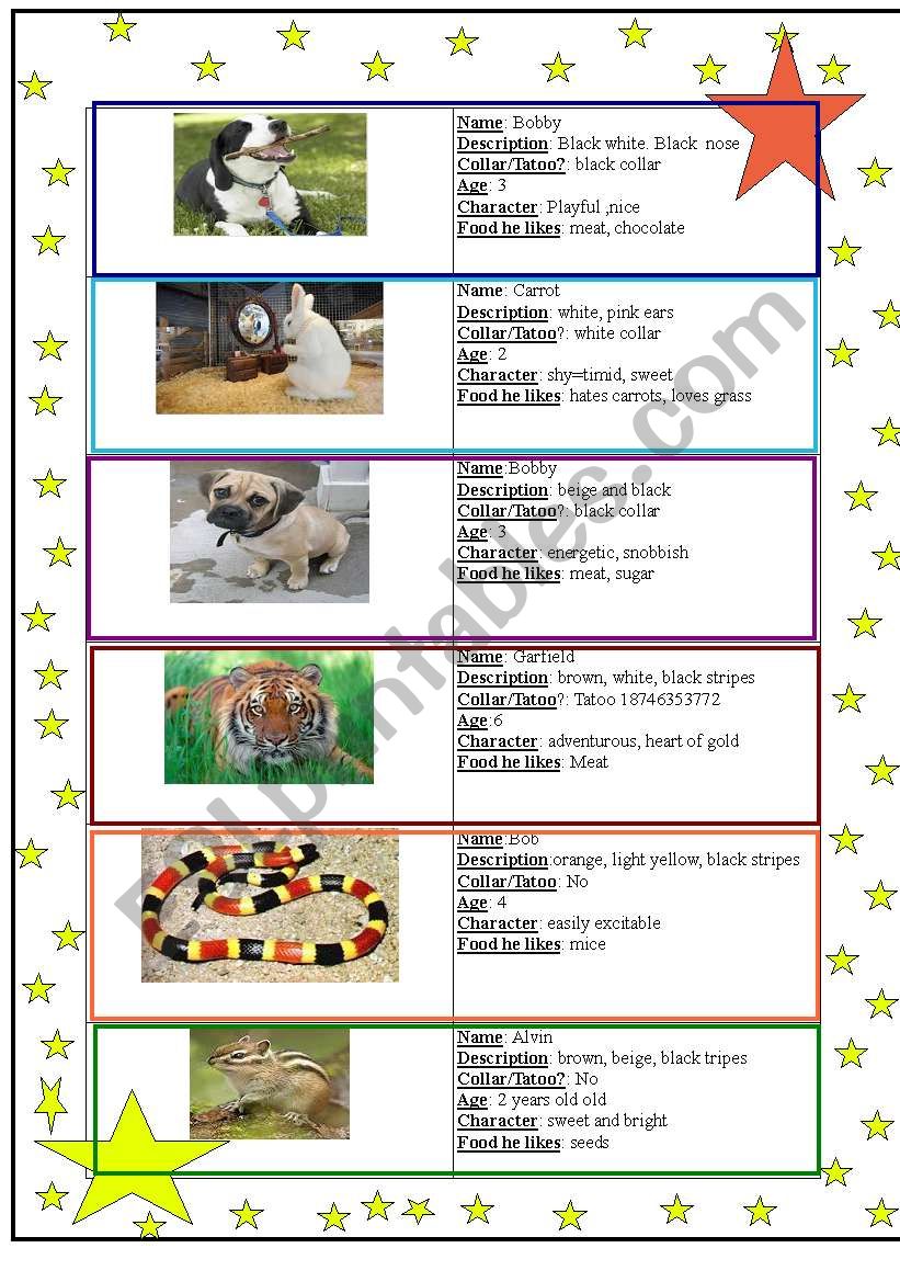 find your lost pet worksheet