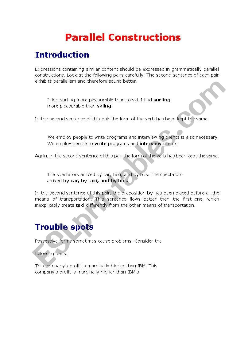 parallel construction worksheet