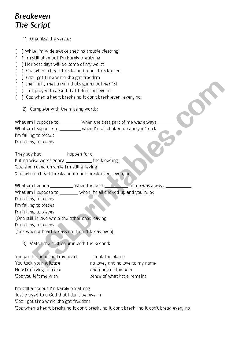 The Script - Breakeven worksheet