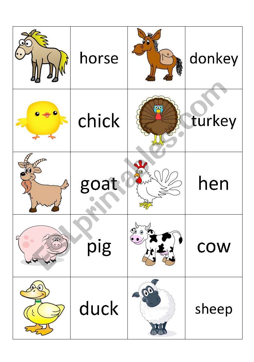 Farm animal memory game worksheet